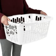 سلة غسيل مستطيلة صغيرة بحجم 1.5 بوشل من Mainstays، مثالية لاحتياجات الغسيل الأساسية، بيضاء