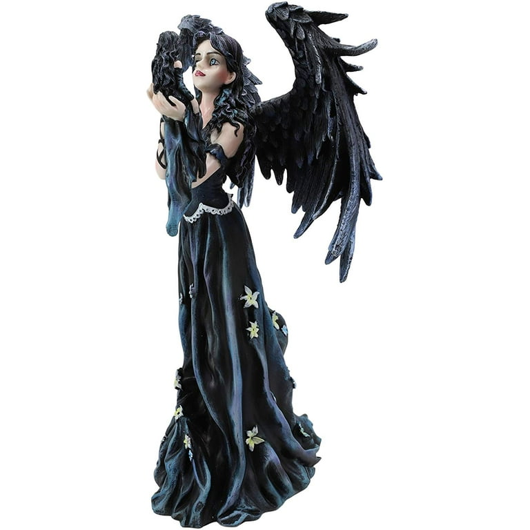 Ebros Gothic Raven Crow Angel in Black Floral Gown Statue