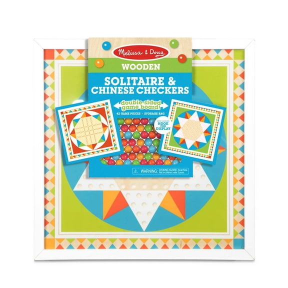 Melissa & Doug Double-Sided Wooden Solitaire & Chinese Checkers Board Game With 60 Game Pieces (17.5” W X 17.5” L X 1.5” D)