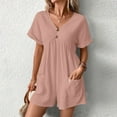 thumbnail image 5 of Lenpel Romper for Women Summer V Neck Short Sleeve Wide Leg Ruched Casual Jumpsuits Loose Overall Shorts with Pockets, 5 of 7