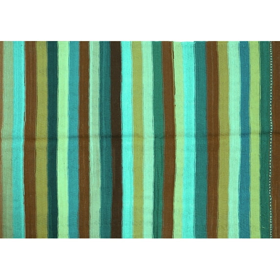 Ahgly Company Machine Washable Indoor Rectangle Southwestern Turquoise Blue Country Area Rugs, 7' x 10'