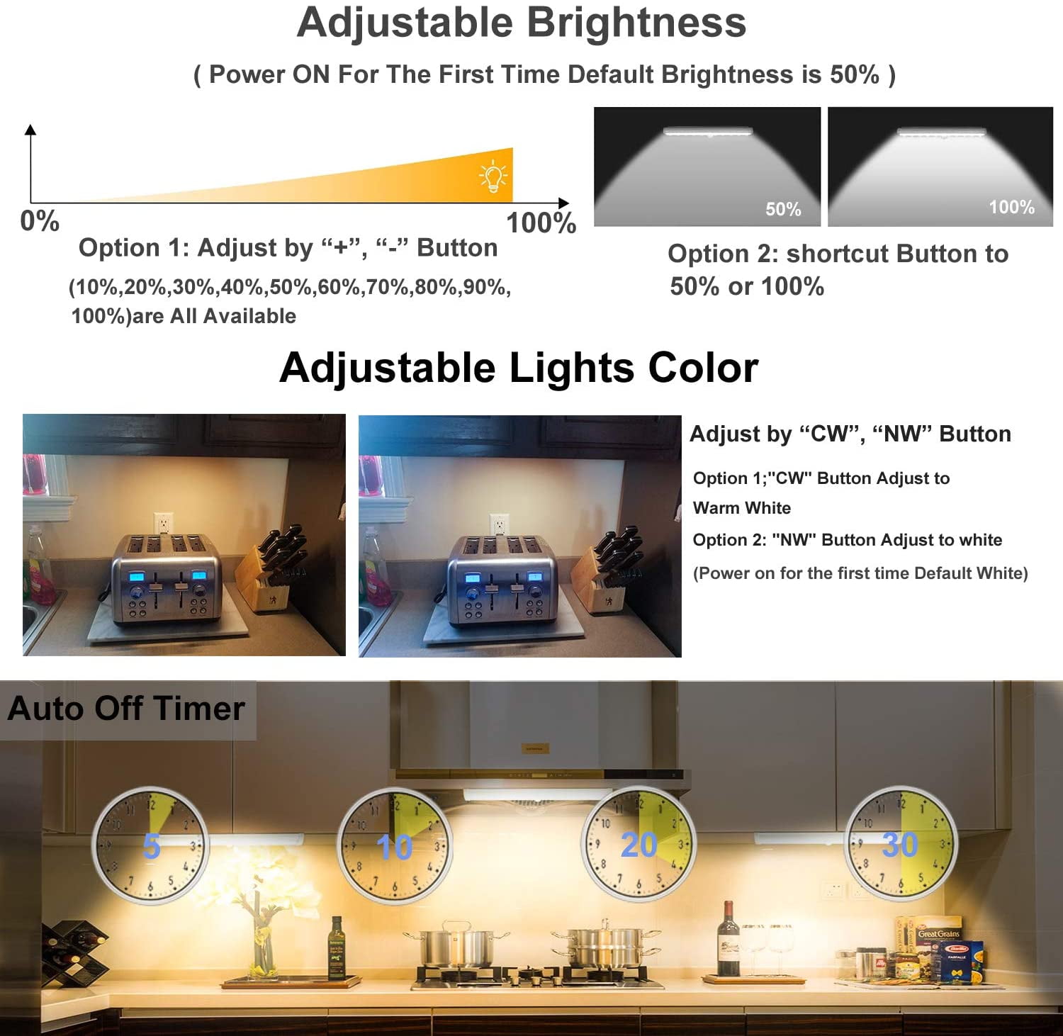 JJEAN-Under Cabinet Lights Wireless Battery Operated Lights with Remote Control LED Closet Lights Counter Wall Lights Without Wiring with Remote for Kitchen Shelf Hallway, Multiple Colors 2 Pack