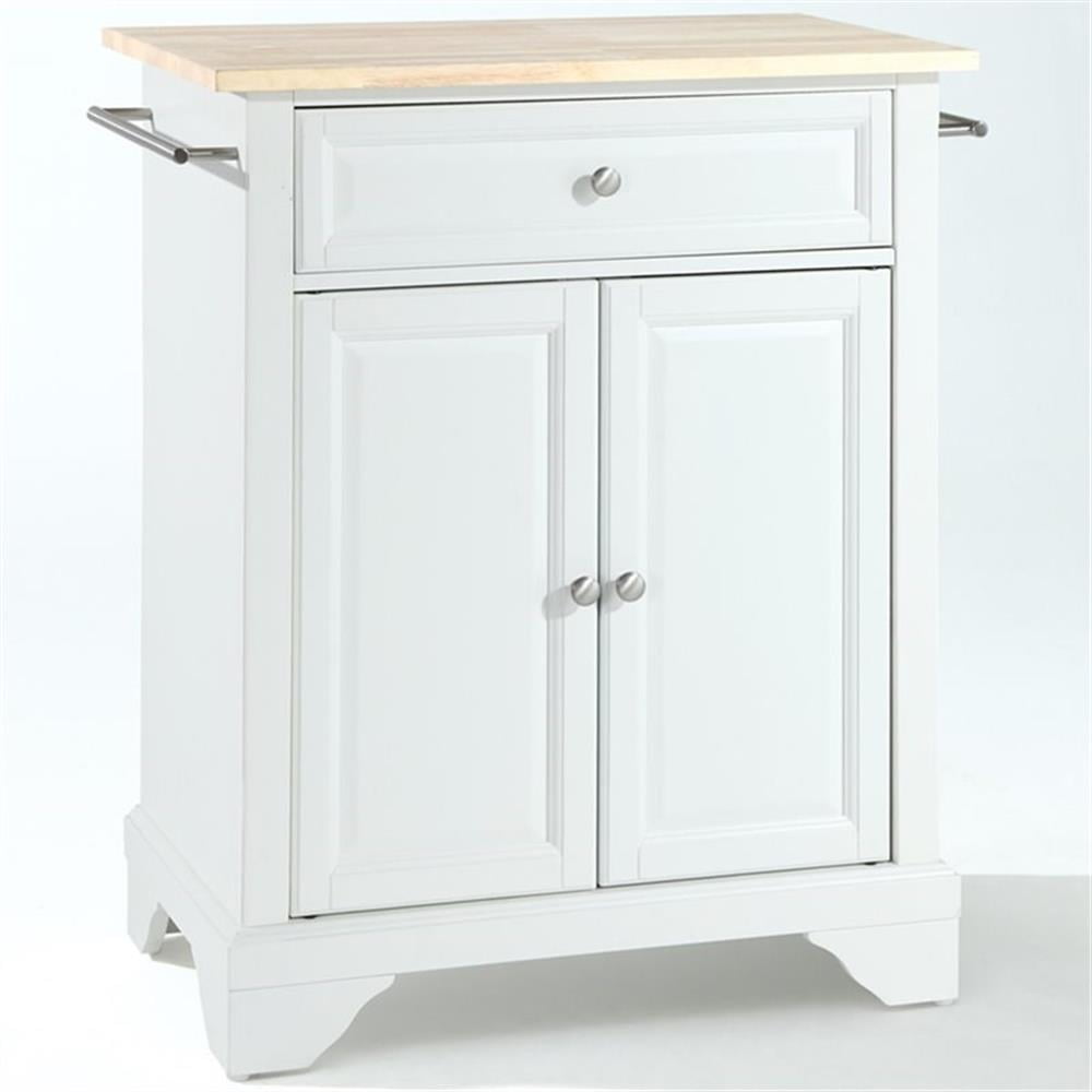 Crosley Furniture LaFayette Natural Wood Top Portable Kitchen Island in White