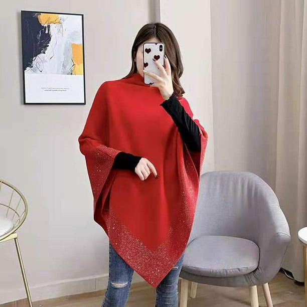 Jkapagzy Nouvelle Mode Strass Tricote Chale Batwing CapeCloak en Vrac Doux Pull Femme Poncho Manteau Cape Pull V2J5 Walmart