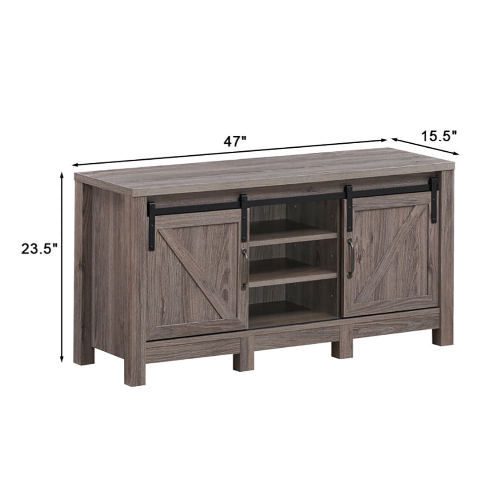 Finihen TV Stand, TV Cabinet, 55 Inch TV Sliding Barn Door Entertainment Center with Adjustable Shelves, Media Entertainment Center with Storage, for Living Room, Bedroom, Brown