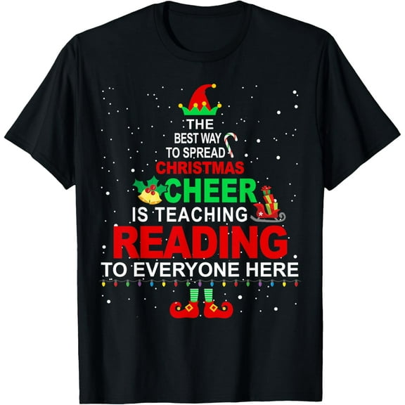 Reading Teacher Christmas Shirt - Elf Christmas Cheer T-Shirt for Men Women tee
