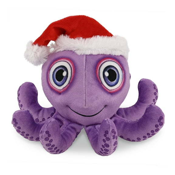 DolliBu Santa Plush Buddies Purple Octopus Stuffed Animal Plush Toy - Super Soft Sea Animal Octopus Dress Up with Red Santa Claus Hat, Cute Ocean Life Gift, Perfect Holiday Christmas Gift - 7.5 Inches