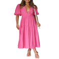 thumbnail image 3 of AMERTEER Femmes Profonde V Maxi Robe d'Été Casual Manches Courtes Plissée à la Taille Haute LongBeach Flowy Robes, 3 of 9