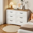 thumbnail image 3 of Lofka Two-Tone Dresser for Bedroom - 6 Drawer White Cabinet & Brown Wood Top, Modern Farmhouse Storage Chest, Sturdy Bedroom Dresser with Metal Handles & Anti-Tip Design, 3 of 13