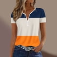 thumbnail image 6 of CYMMPU Women's Short Sleeve Shirts Zipper Color Block V Neck Tunic Tops Casual Blouse Summer Fashion T-Shirts Orange XL, 6 of 6