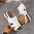 thumbnail image 4 of Platform Wedges Heels for Women Comfy Orthopedic Sandals Open Toe Splice Leather Back Strap Walking Shoes White Size 9.5, 4 of 7