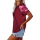 thumbnail image 2 of Mujer Cuello Redondo Top Manga Corta Empalme Tipo Suelto Camiseta Casual para Ropa De Verano Vino Rojo XL, 2 of 5