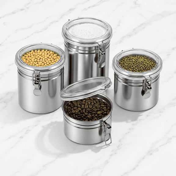 Lzvxtym 4 Piece Stainless Steel Canister Set,Airtight Food Storage Containers with Clear Lids and Locking Clamps,27/37/47/61 oz