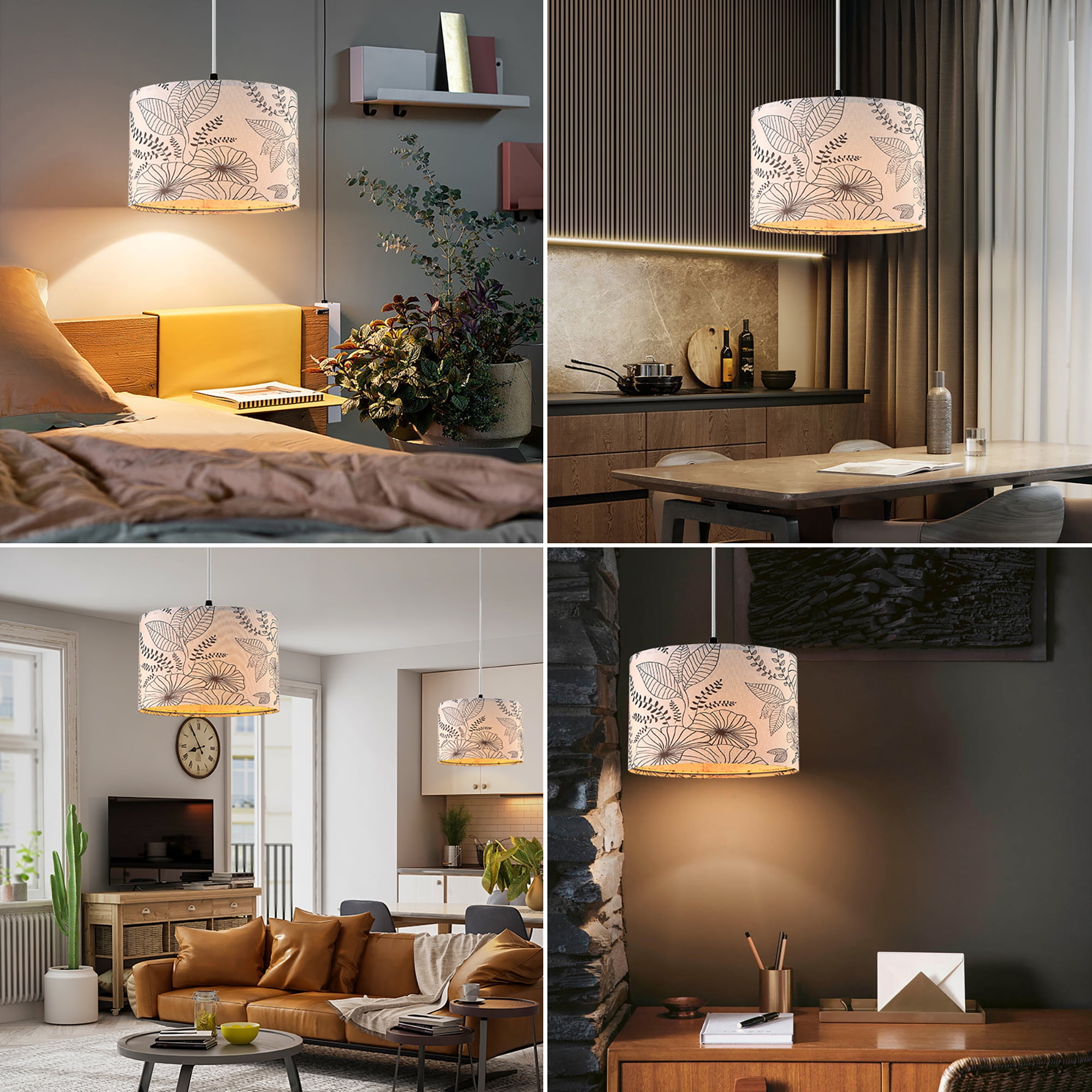 Cinkeda Plug in Pendant Light Dimmable Floral Hanging Lamp with Shade for Kitchen Island Bedroom Living Room(Bulb Included)