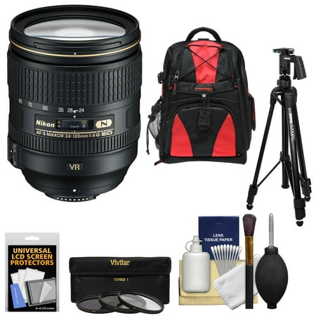Nikon 24-120mm f/4 G VR AF-S ED Zoom-Nikkor Lens + Backpack + Tripod + 3 Filters Kit for D3200, D3300, D5300, D5500, D7100, D7200, D750, D810
