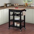 thumbnail image 1 of Ellaine Four-Tier Butcher Block Kitchen Cart w/ Drawer & Wine Rack in Black Wood, 1 of 11