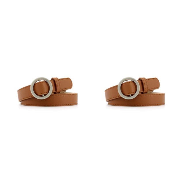 Sonducket Cinturón vaquero de cuero con hebilla redonda sin agujeros para mujer, Pin Vintage decorativo de PU para niñas, accesorios ajustables Marrón Hebilla redonda 2piezas