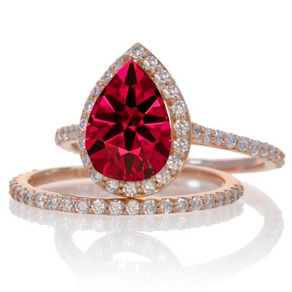 2.25 Carat 8X5mm Pear Cut And Moissanite Diamond Halo Bridal Ring Set On 10K Rose Gold