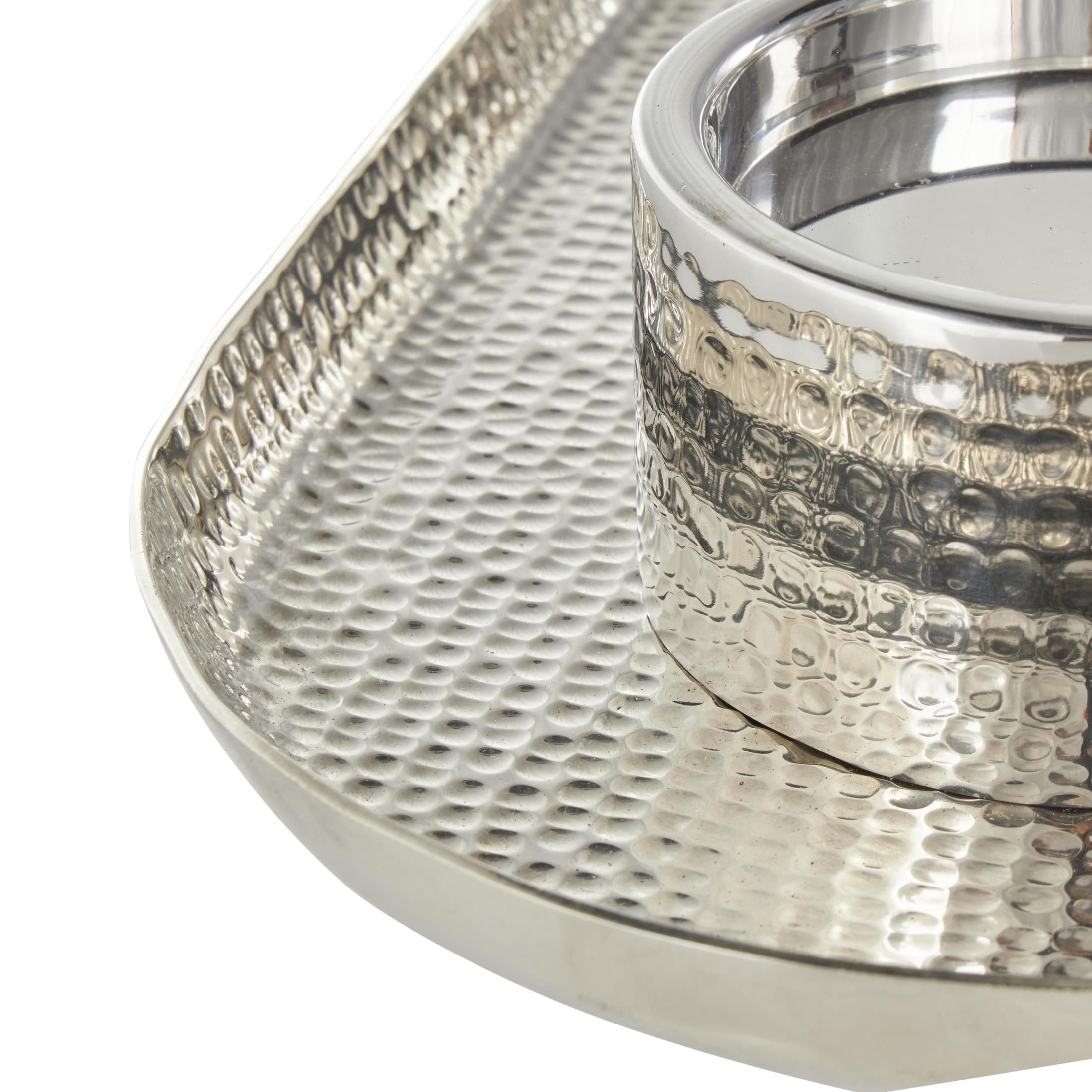 DecMode 4 Holder Silver Stainless Steel Metal Candelabra with Attached Tray