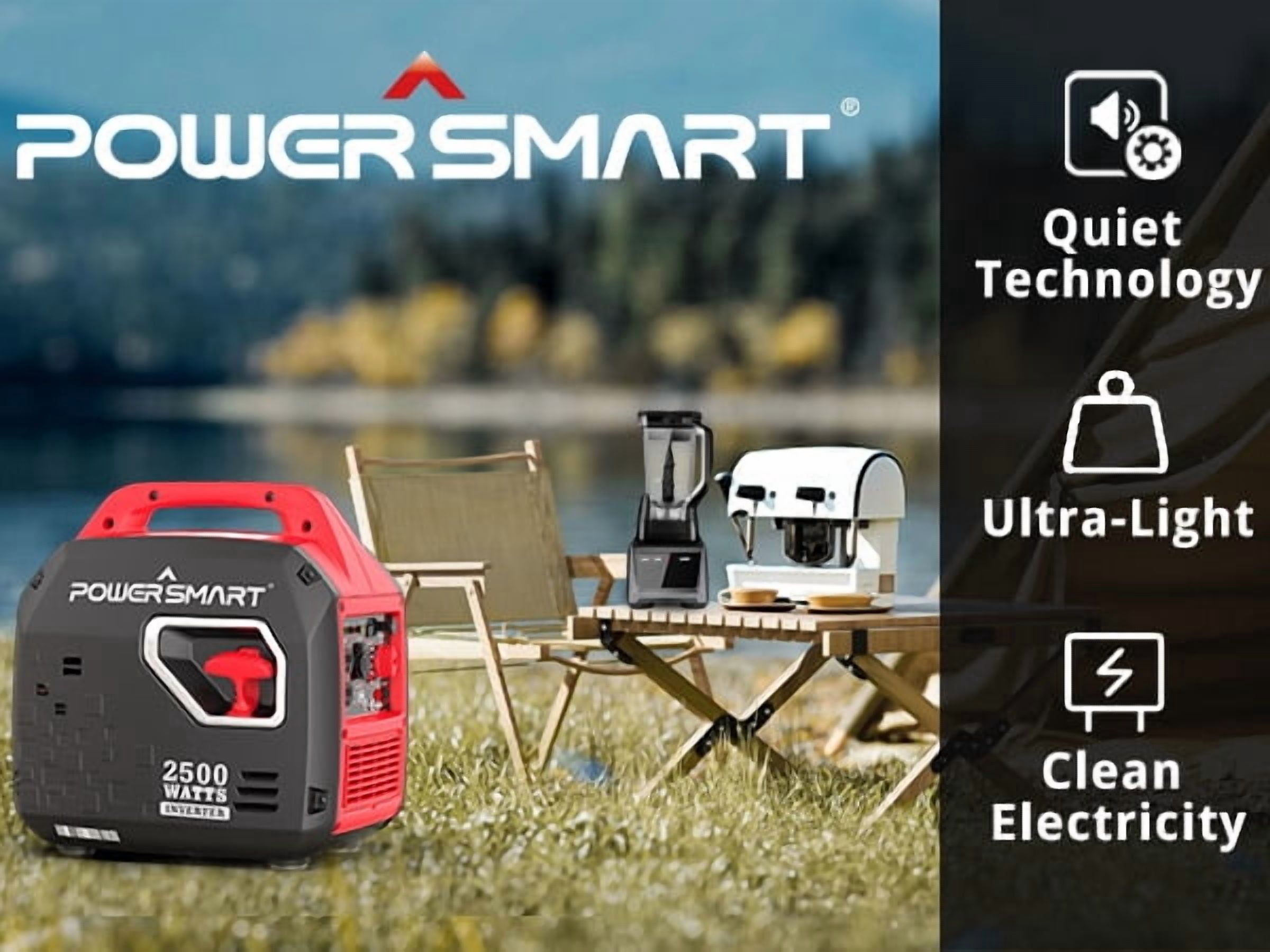 PowerSmart 2500-Watt Portable Inverter Generator, 1900 Rated Watts, Super Quiet 56 dBA, Lightweight 39 lbs, EPA & CARB Compliant for Camping, Home Backup