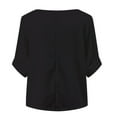 thumbnail image 6 of Womens Tops Workout Shirts Solid Color Casual Crewneck 3/4 Sleeve Linen Crop Plus Sizes Plain Tees Blouses Black, 6 of 8
