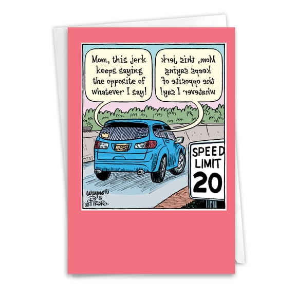 NobleWorks Funny Mother's Day Paper Card with 5 x 7 Inch Envelope (1 Card) Mom The Opposite