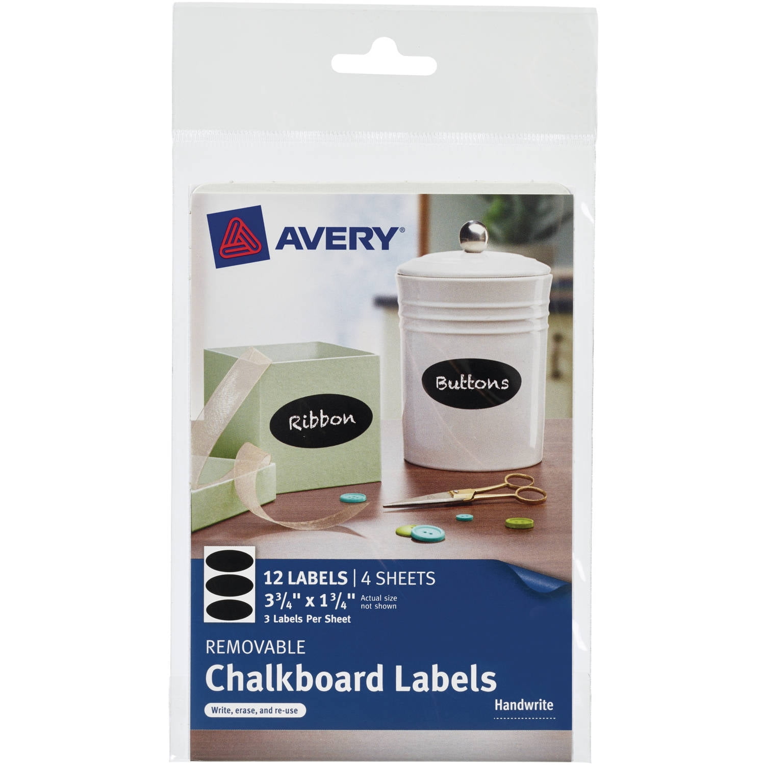 Avery(R) Removable Chalkboard Labels 73303, 13/4" x 33/4", Pack of 12
