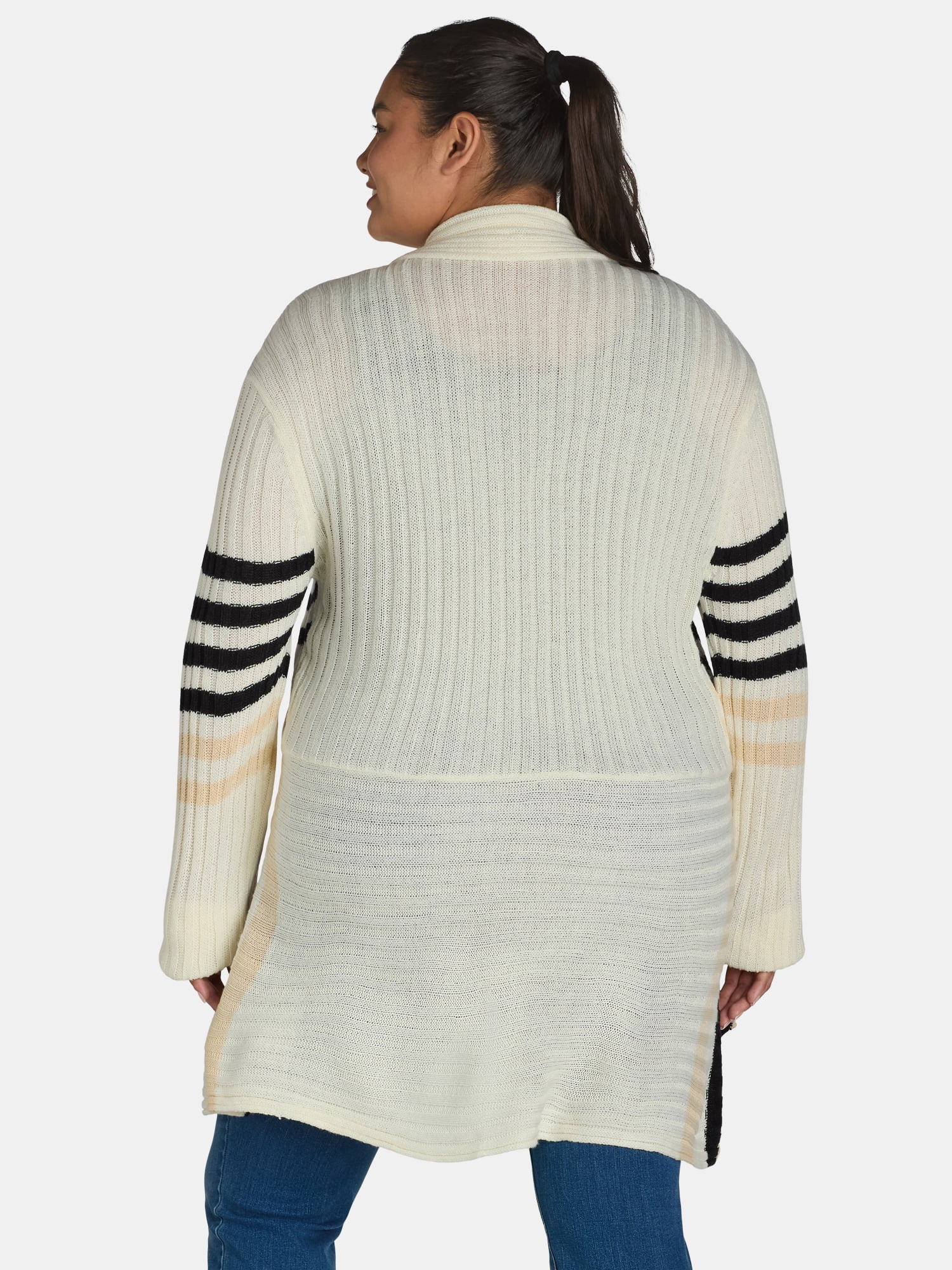 What's Next Women's and Women's Plus Striped Flyaway Cardigan Sweater, Midweight, Sizes XS-4X