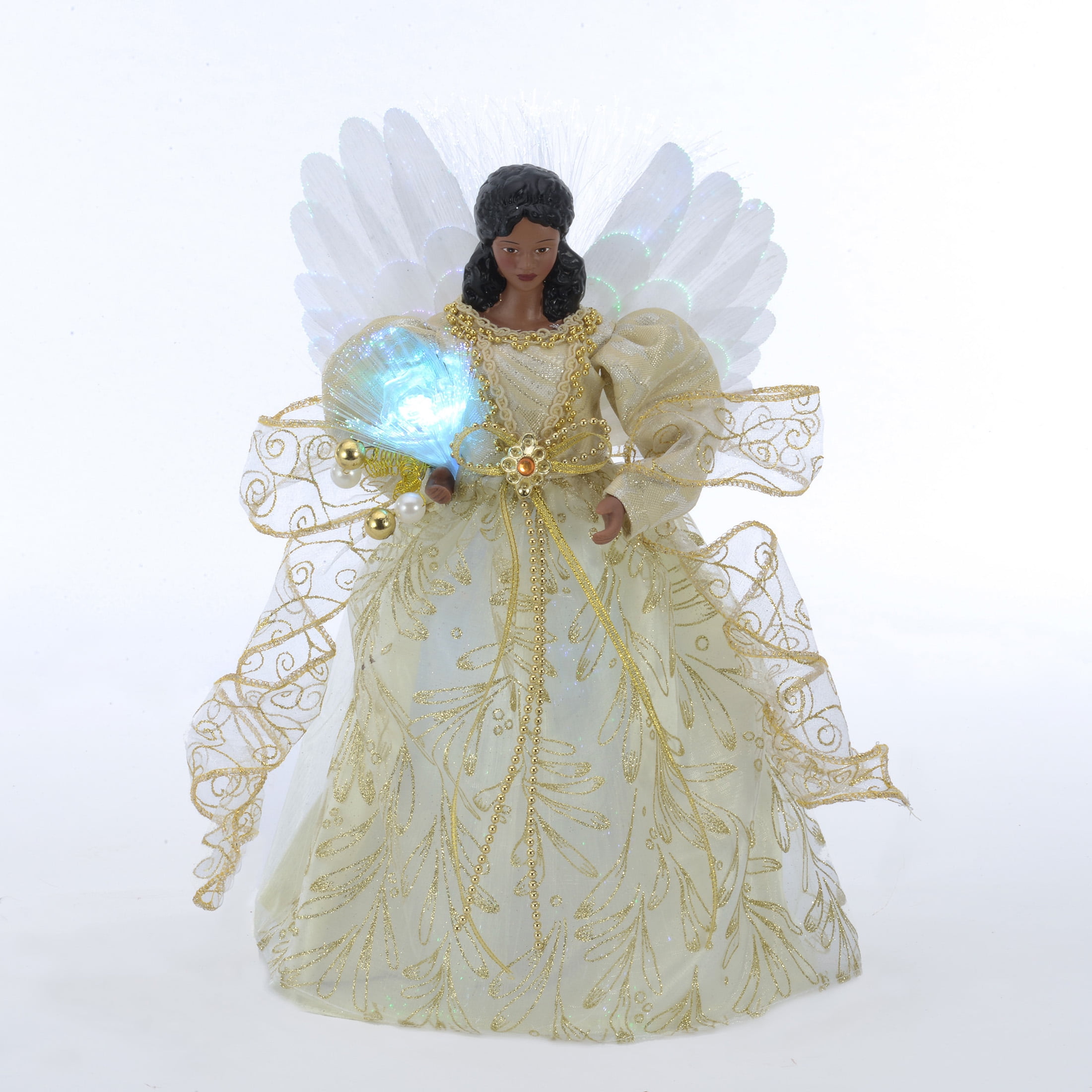 Holiday Time 12 -inch Gold Fiber Optic Angel Christmas Tree Topper, with LED Lights