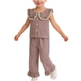 thumbnail image 2 of Amidoa Girls Summer 2 Piece Outfits Cute Cute Tank Top and Elastic Waist Pants Kids Clothing Set Brown Size 2T Brown Size 2T, 2 of 5