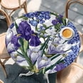 thumbnail image 2 of Spring Flowers Round Tablecloth, Fitted Table Cover with Elastic for 55"-60" Round Tables, Purple Hydrangea Orchid Floral Country Table Cloth Outdoor Indoor Dinning Party Waterproof Tablecloths, 2 of 7