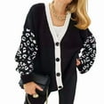 thumbnail image 3 of Women'S Long Sleeves Open Front Casual Leopard Print Knitted Sweater Cardigan Coat Outwear Black L, 3 of 9