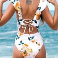 thumbnail image 3 of Cupshe Women's White Floral One Piece Swimsuit V Neck Ruffled Lace Up Bathing Suit, S, 3 of 4