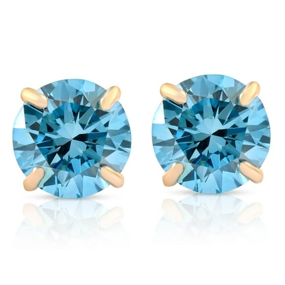 Pompeii 1/2ct Blue Lab Grown Diamond Studs 14K Yellow Gold Earrings (Blue,SI(1)-SI(2))
