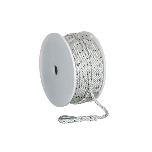 Seachoice Boat Anchor Line Rope, 3-Strand Twisted, Nylon, White/Blue, 3/8 In. X 200 Ft.
