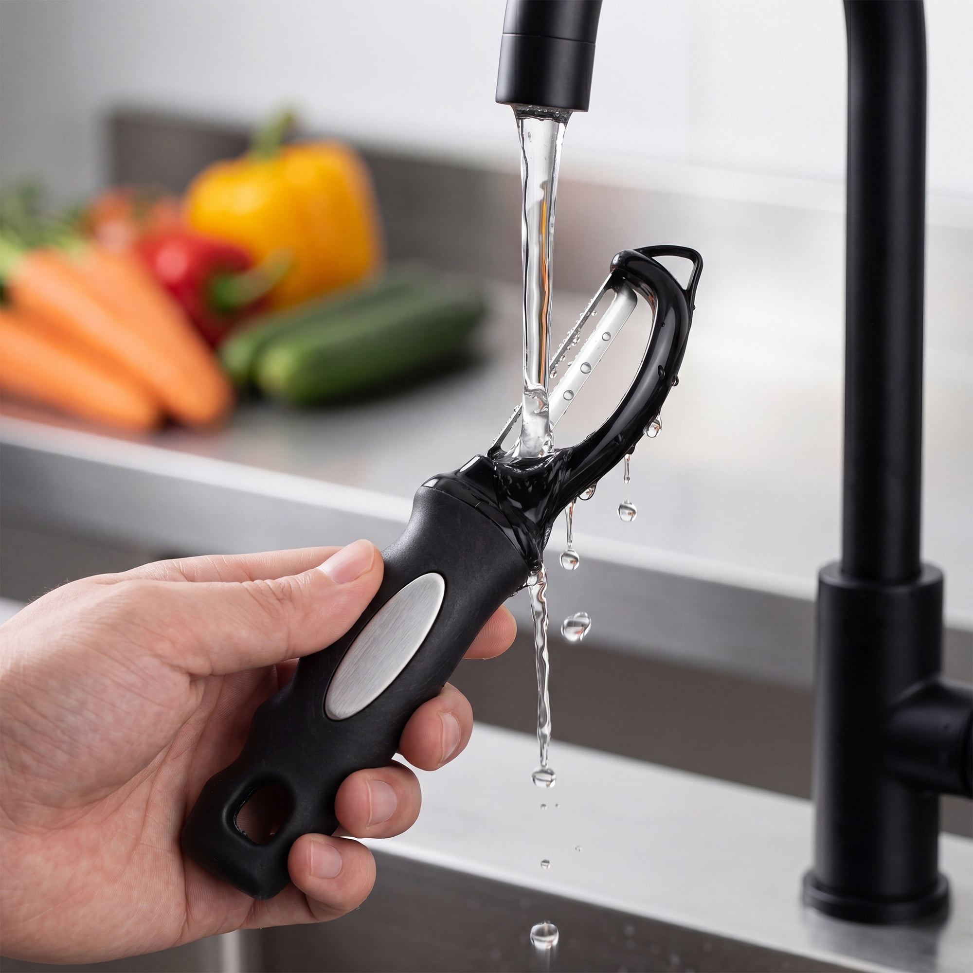 Unique Bargains Stainless Steel Peeler with Ergonomic Handle Black 7.5" x 1.5"