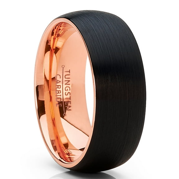 Metal Masters Mens Tungsten Ring Rose Goldtone Black Wedding Band Dome Brushed 8mm