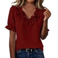 thumbnail image 6 of cocolona Summer Puff Sleeve Tops for Women Ruffle V Neck Loose Shirts Dressy Casual Solid Color Blouses, 6 of 7