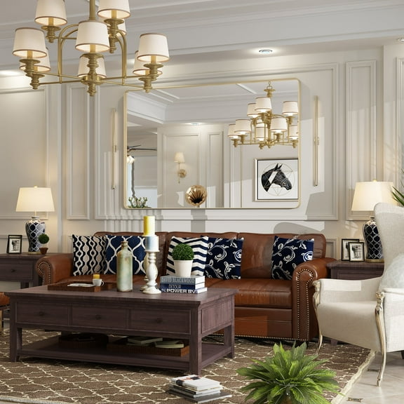 Apmir 72x32 inch Rectangular Wall Mirror Gold Mirrors for Bathroom Vanity Mirror Tempered Glass