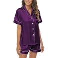 thumbnail image 2 of DOPI Button Down Satin Short Pajamas Set for Women 2 Piece Tops & Shorts Sleepwear Lounge Set, 2 of 6