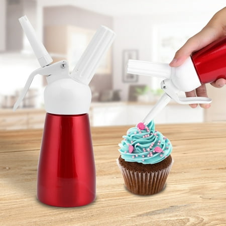 Whipped Cream Dispenser, 250ml Canister Whipper with Aluminum Body and White Composite Head – includes 3 Decorating Tips &1 Cleaning