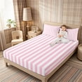 thumbnail image 4 of Meiyoeat Classic Vertical Stripe King Sheets 4pcs for Girls, Minimalist Linear Print Bedding, Pink White,1 Fitted Sheet, 1 Flat Sheet and 2 Pillowcases, 4 of 6