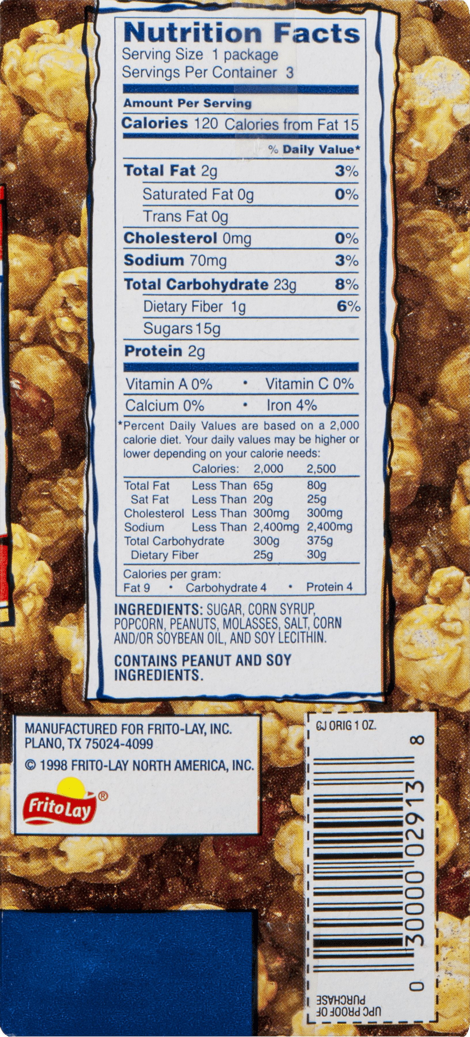 Cracker Jack Caramel Coated Popcorn & Peanut, 1 Oz., 3 Count