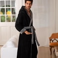 thumbnail image 3 of GFDYREE Men's Warm Fleece Robe with Hood, Plaid Big and Tall Bathrobe, 3 of 7