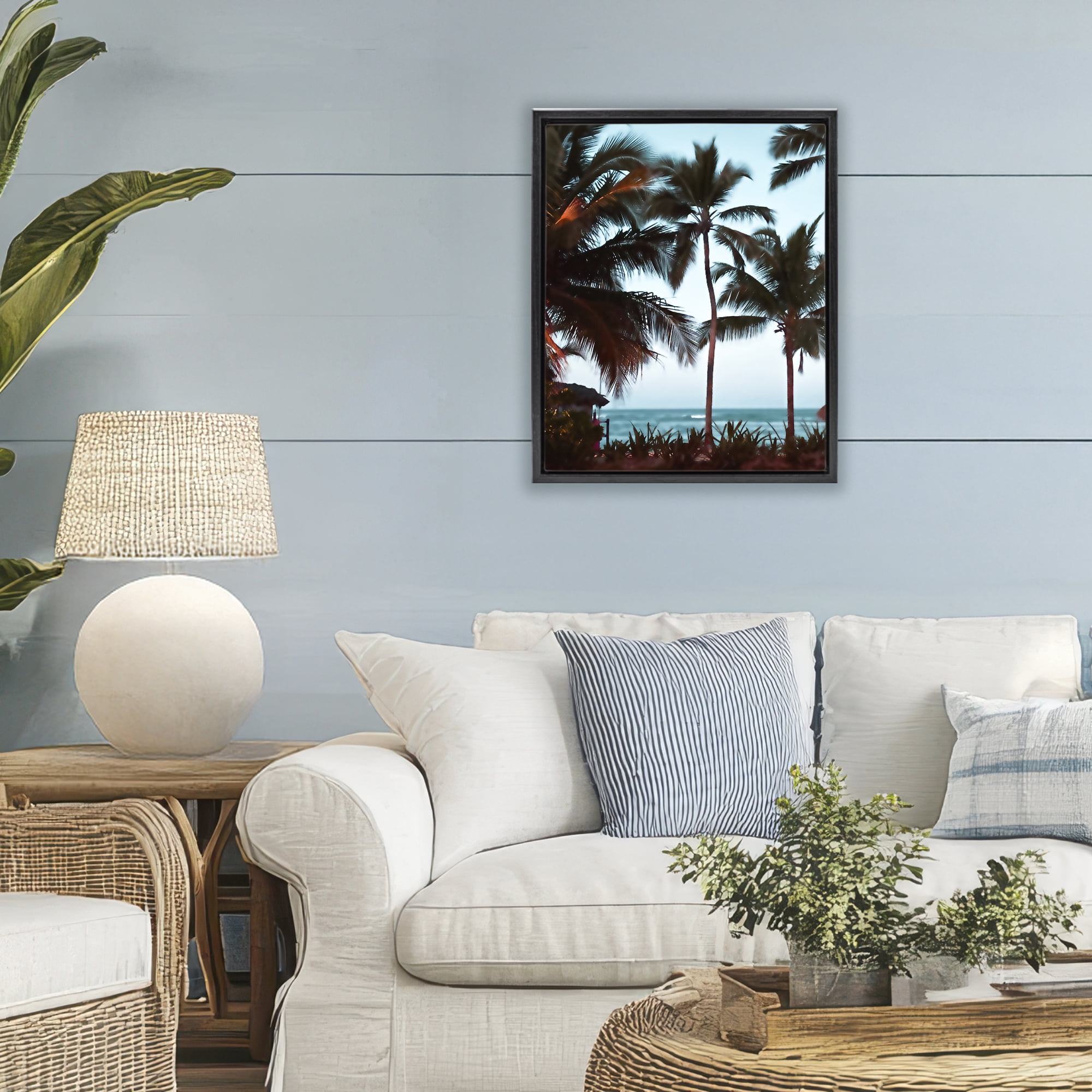 Stupell Industries Shady Palms Beachfront Black Framed Floater Canvas Wall Art, design by Noah Bay