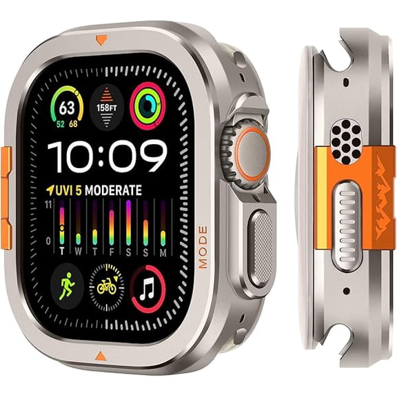 wonima01 2 in-1 Metal Cover Compatible with Apple Watch Ultra 3/2/1 Case 49mm, Rugged Bumper with Back Protector for iWatch Ultra 49mm, Titanium