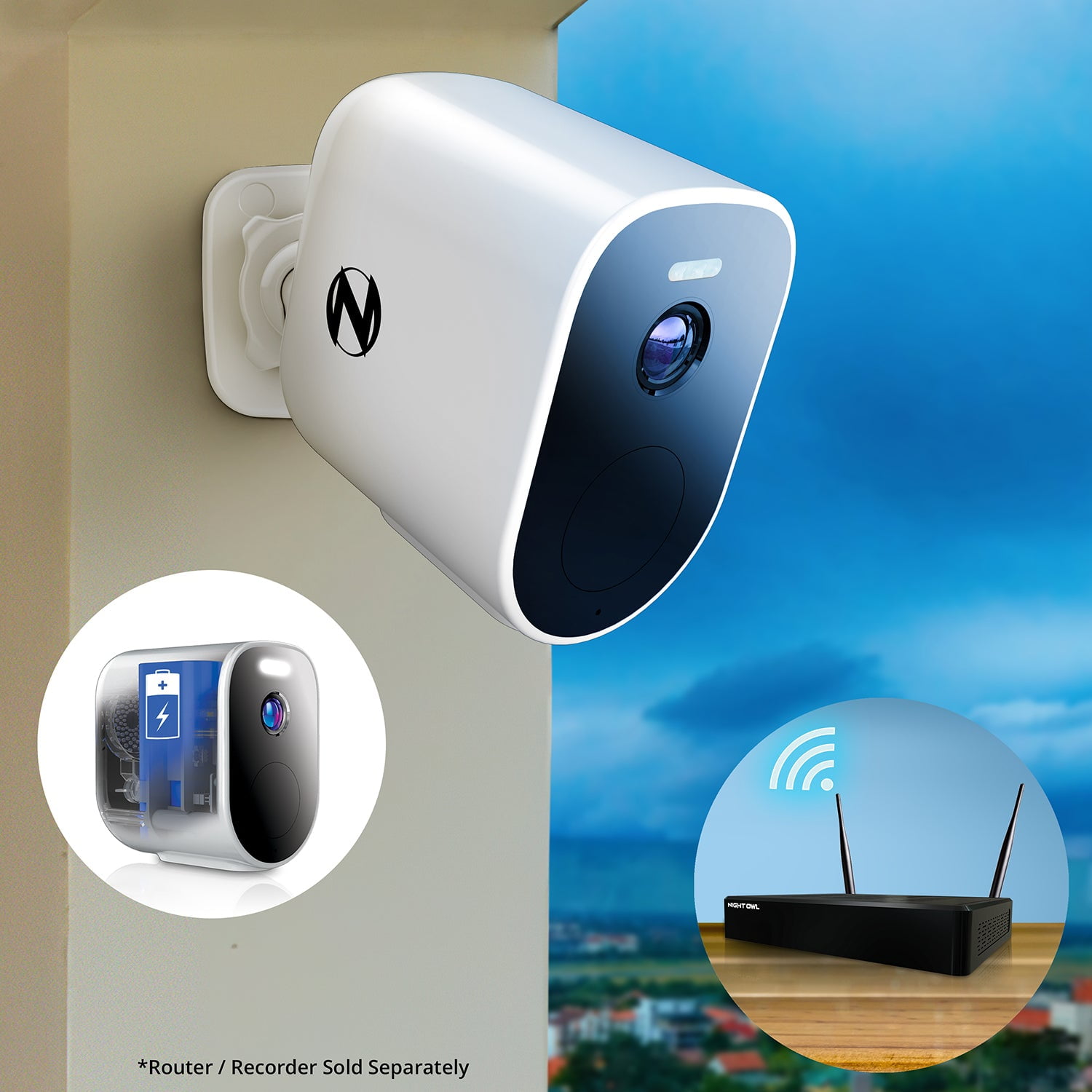 Night Owl Wire Free (Battery) 2K Spotlight Camera with 2-Way Audio and Audio Alert and Siren - White