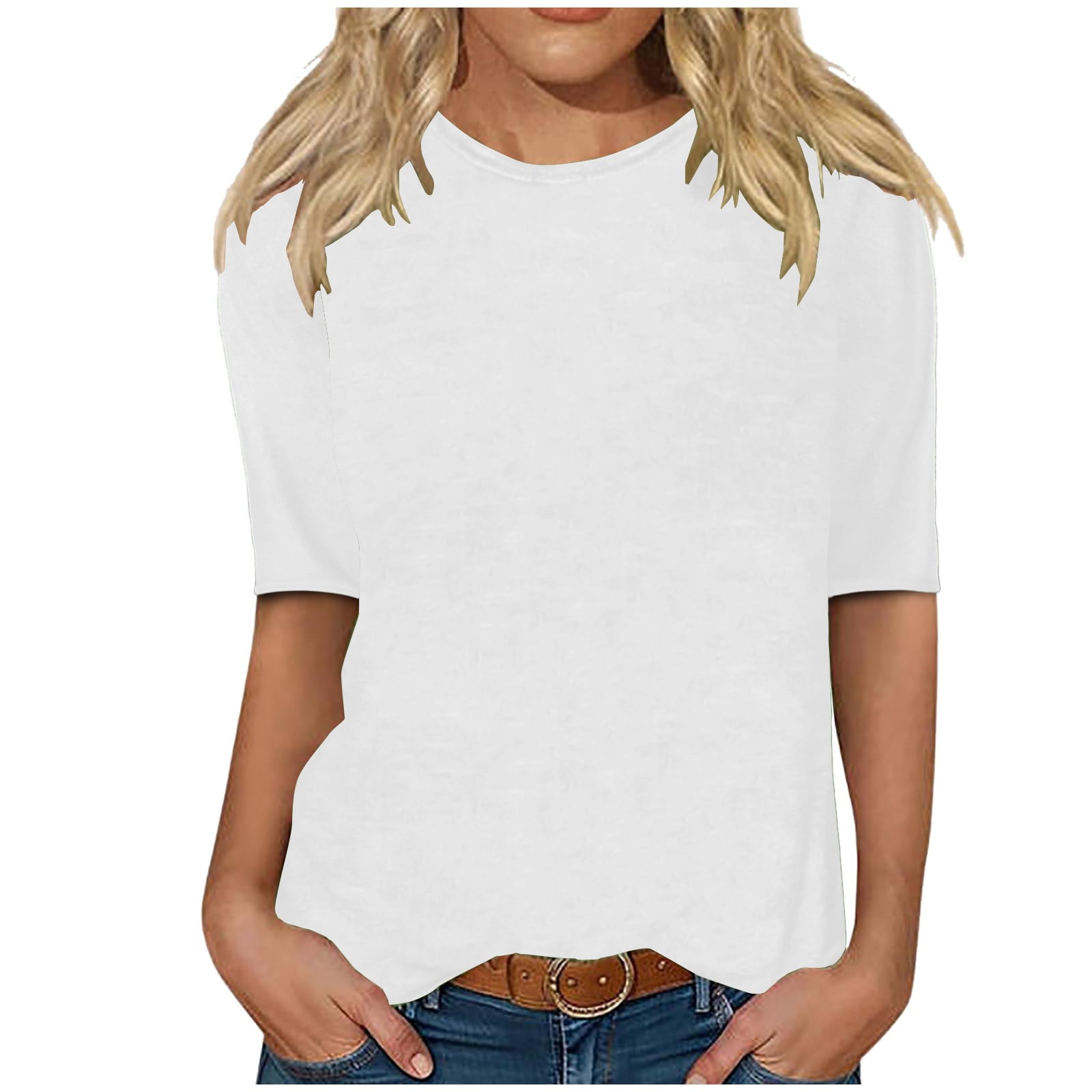 WTXUE T-Shirts Elbow-Length, Crew Neck Shirts for Women's