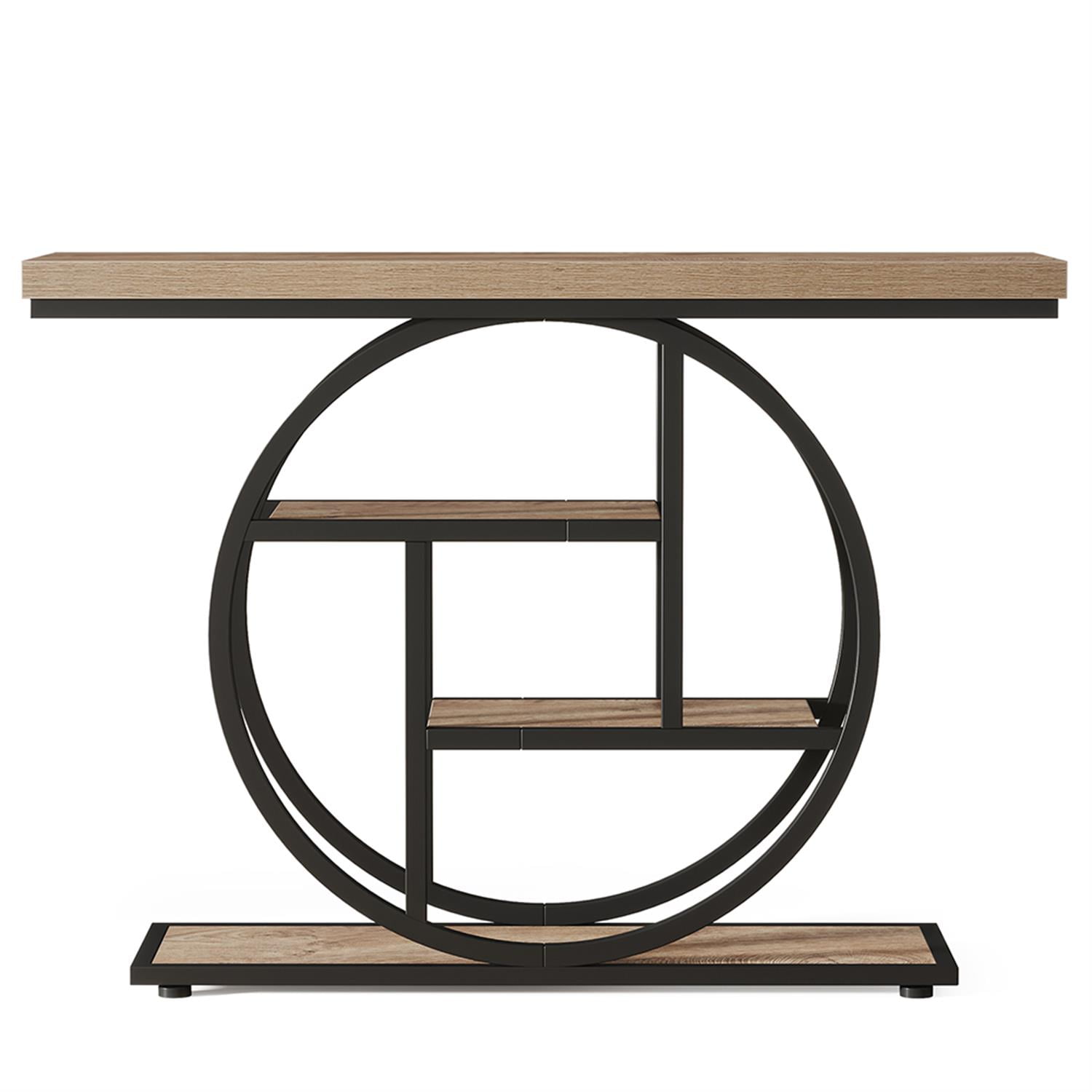 Demi Bonn 41"dustrial Console Table for Entryway, Farmhouse Sofa Tables Behind Couch, Rustic Wood and Metal Foyer Table with 3-Tier Shelves for Hallway Living Room, Brown