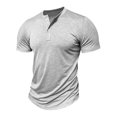 thumbnail image 4 of Lefu Mens Short Sleeve Tops Button V-Neck Pullover Muscle Fitness Workout Blouse Tee, 4 of 9